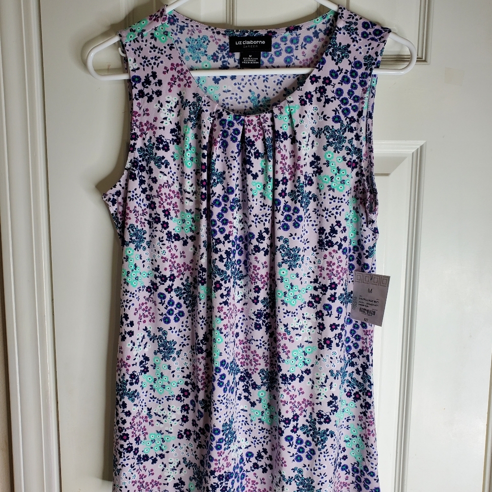Liz Claiborne Lavender Flower Design Career Sleeveless Shirt